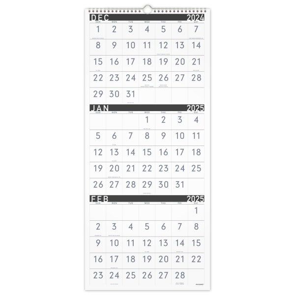 2024-2026 AT-A-GLANCE® Contemporary 3-Month Reference Wall Calendar  12  x 27   December 2024 To February 2026  PM11X28 pack 6 