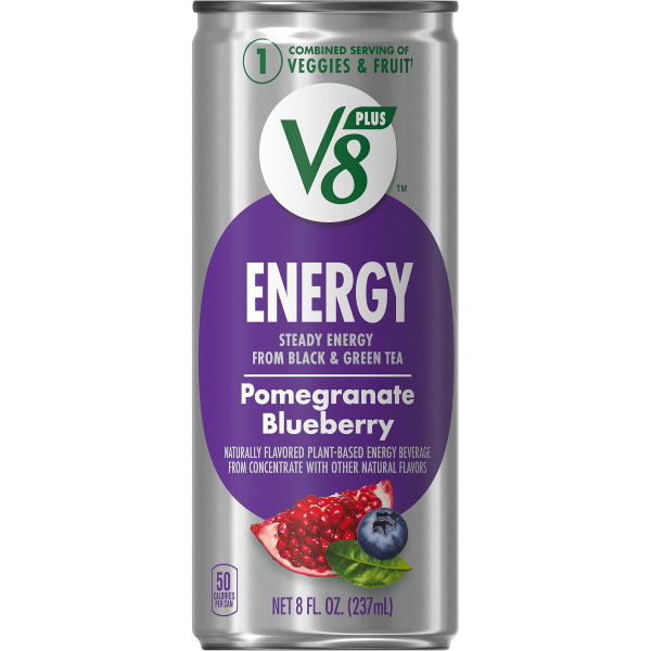 V8 +Energy, Healthy Energy Drink, Natural Energy from Tea, Pomegranate Blueberry, 8 Ounce Can