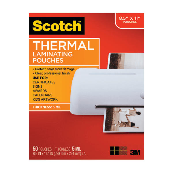 Letter Size Thermal Laminating Pouches  5 Mil  11 1/2 X 9  50/pack