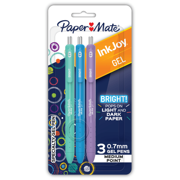Paper Mate InkJoy Bright Pens  Gel Pens  Medium Point (0.7mm)  Retractable  Assorted Brighter Ink  3 Count