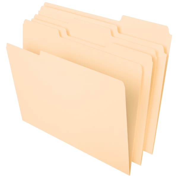 Brand File Folders, 1/3 Tab Cut, Assorted Position, Letter Size, Manila, Pack Of 100 Folders