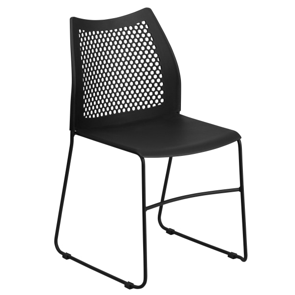 Flash Furniture HERCULES Series 661 lb. Capacity Black Stack Chair with Air-Vent Back   and Black Powder Coated Sled Base