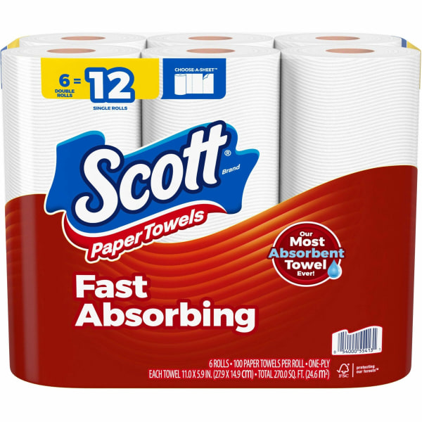 Scott Choose-A-Sheet Paper Towels - 150 Sheets/Roll - White - Paper, Fiber - 6 Rolls Per PackPack - 24 / Carton