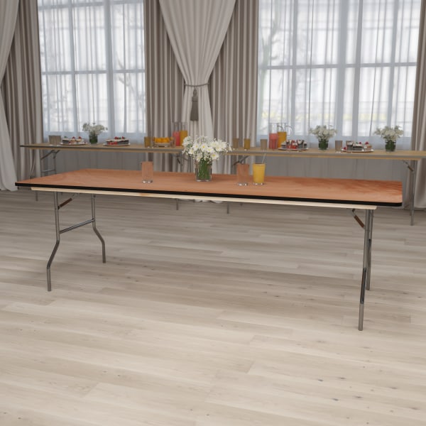 Flash Furniture Fielder 8-Foot Rectangular Wood Folding Banquet Table with Clear Coated Finished Top