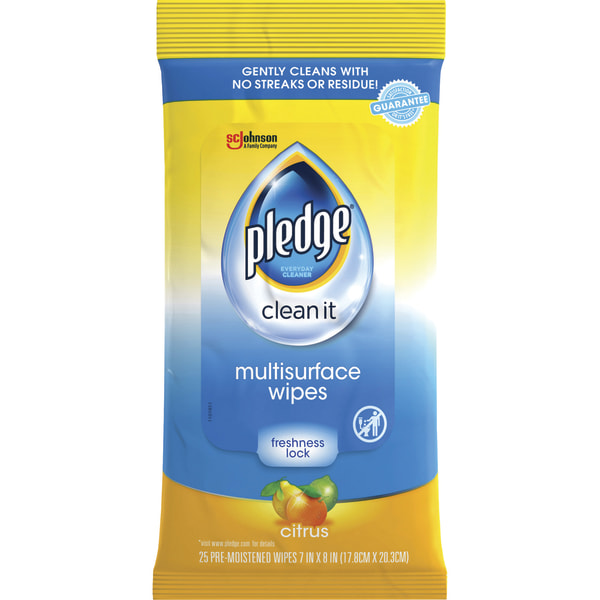 Pledge Multi-Surface Furniture Polish Wipes, Works on Wood, Granite, and Leather, Cleans and Protects, Fresh Citrus - Pack of 3 (100 Total Wipes) (B000FDX0RW)