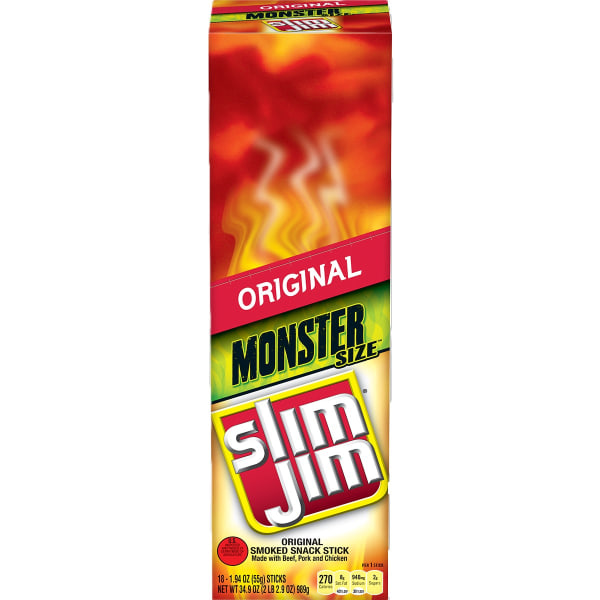 Slim Jim Original Monster Smoked Snack Stick  Smoked Meat Stick  1.94 Oz  18 Ct