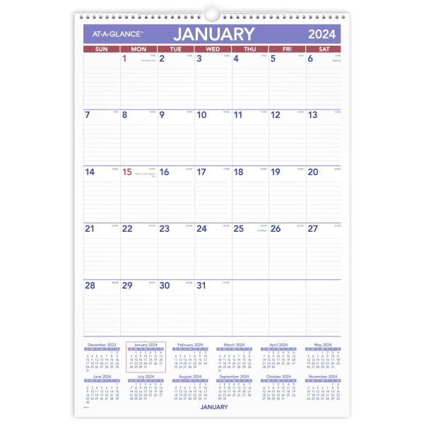 AT-A-GLANCE 2024 Monthly Wall Calendar Large 15 12 x 22 34 - Wall Calendars