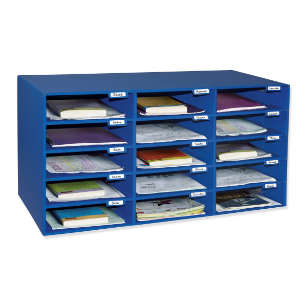 pacon classroom keepers 15-slot mailbox  blue  12.88  x 31.5  x 16.38
