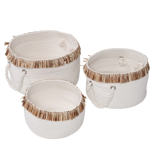 Honey-Can-Do - Set of 3 Nesting Cotton Rope Baskets with Fringe - White