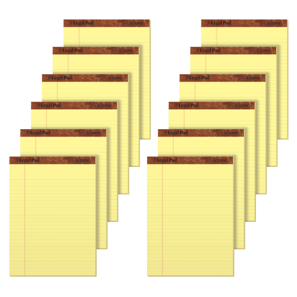 TOPS The Legal Pads  12 Pack  Legal Rule  Perforated  50 Sheets  8-1/2  x 11-3/4   Canary (7532)
