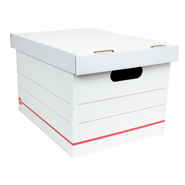 Office Depot® Brand Standard-Duty Corrugated Storage Boxes  Letter/Legal Size  15  x 12  x 10   60% Recycled  White/Red  Pack Of 9