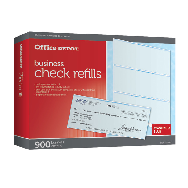 Office Depot&reg; Brand Standard Blue Business Check Refills, Box Of 900 637500