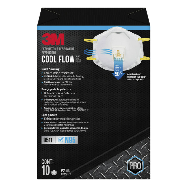 3M Cool Flow Valve Respirator 8511  N95  White  10 Masks