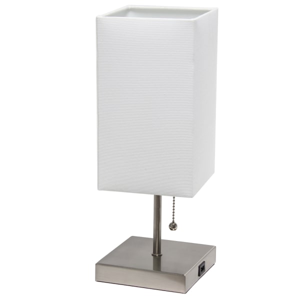 Simple Designs - Petite Stick Lamp with USB Charging Port and Fabric Shade - Brushed Nickel base/White shade