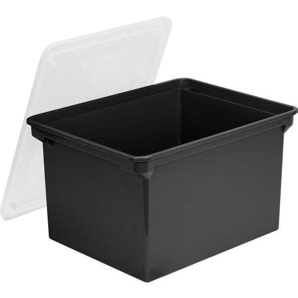 Storex Plastic File Tote Storage Box, Letter / Legal, Snap - On Lid, Black