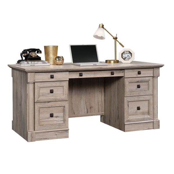 Incomplete |( Box A only) Palladia Executive Desk Split Oak - Sauder: Home Office Furniture with Keyboard Tray, File Storage