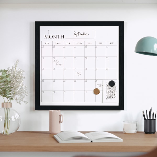 Martha Stewart Everette 18  x 18  Magnetic Monthly Calendar Dry Erase Board with Black Woodgrain Frame  Included Dry Erase Marker and 2 Magnets