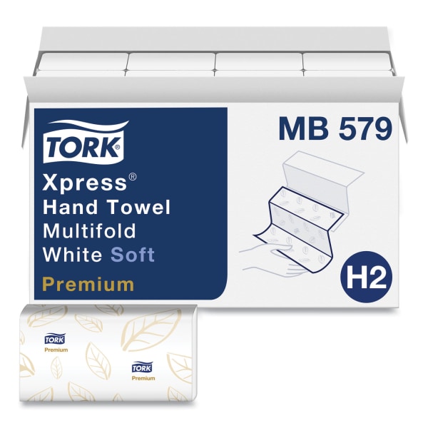 tork premium soft xpress 3-panel multifold hand towels  2-ply  white with blue leaf  135/packs  16 packs/carton