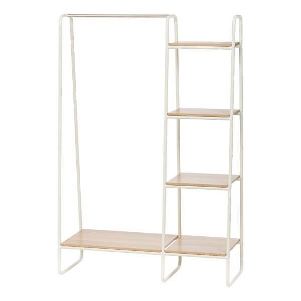 IRIS USA  Metal Garment Rack with Wood Shelves  White/Tan