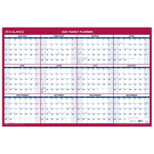 Vertical/Horizontal Wall Calendar  24 x 36  White/Blue/Red Sheets  12-Month (Jan to Dec): 2024 2 Pack 