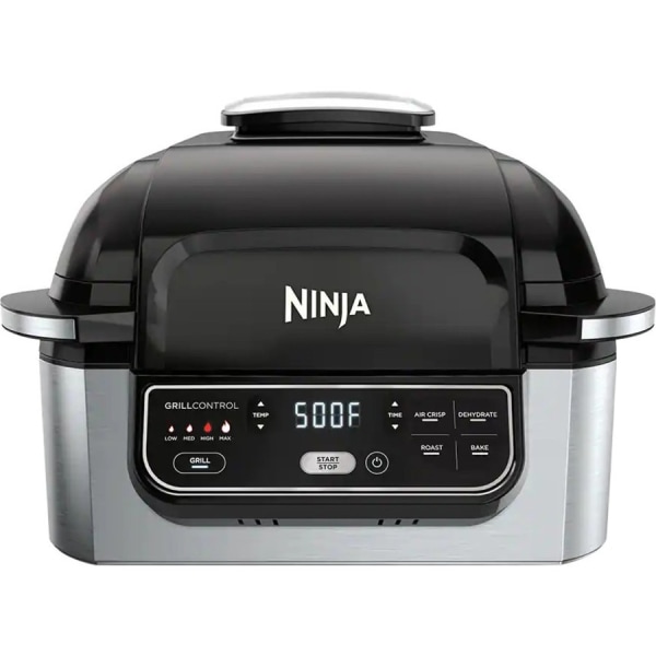 Ninja - Foodi 5-in-1 Indoor Grill with 4-qt Air Fryer, Roast, Bake, & Dehydrate - Stainless Steel/Black