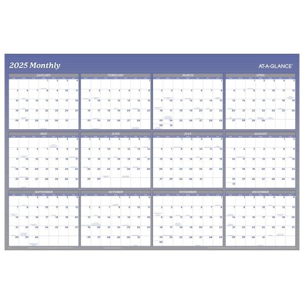 AT-A-GLANCE 2025 Vertical Horizontal Reversible Yearly Wall Calendar Blue Extra