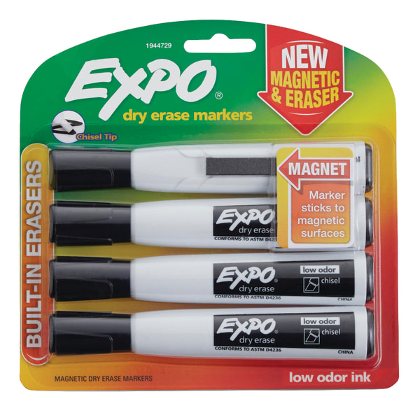 EXPO® Dry Erase Markers With Eraser, Chisel Tip, Black Ink