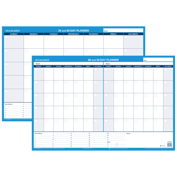 AT-A-GLANCE Undated 30 and 60-Day Horizontal Erasable Wall Calendar Reversible