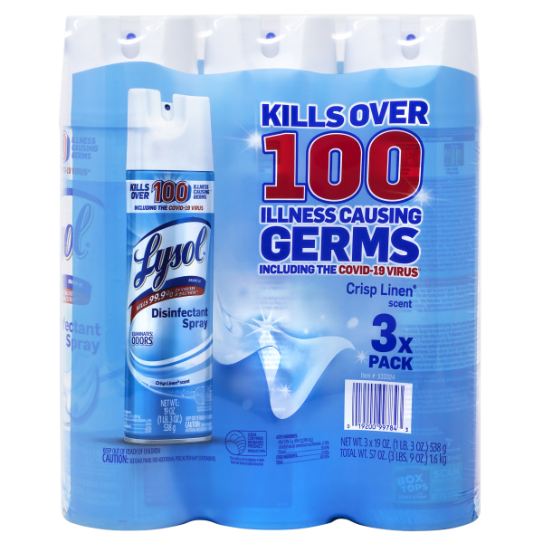 Lysol Disinfectant Spray Crisp Linen Scent 19 Ounce (3 Pack)