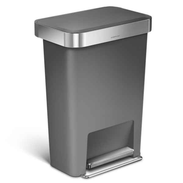 ( incomplete) simplehuman 12 gal Plastic Rectangular Kitchen Trash Can with Liner Pocket  Grey