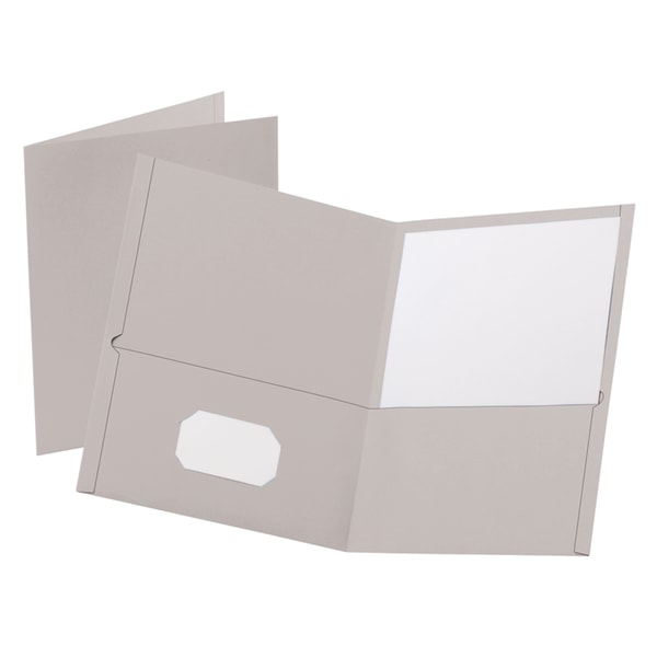 Oxford Twin-Pocket Folder  Embossed Leather Grain Paper  0.5  Capacity  11 x 8.5  Gray  25/Box