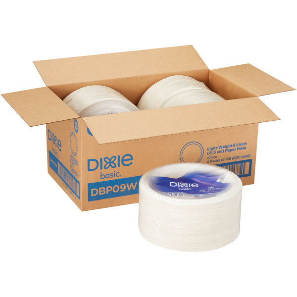 Dixie® (DBP09W) 8.5” Basic Basic Paper Dinnerware Plates by GP PRO (Georgia-Pacific)  White  500 Count (125 Plates Per Pack  4 Packs Per Case)
