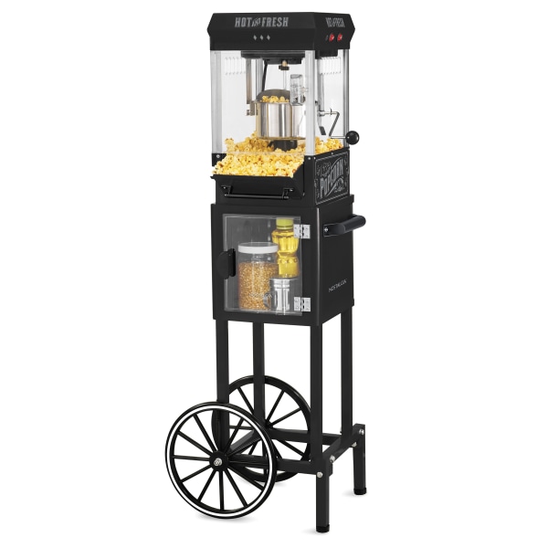 Nostalgia 2.5 oz Popcorn and Concession Cart with 5-Quart Bowl  Makes 10 Cups  45 in Tall  Black  KPM220CTBK