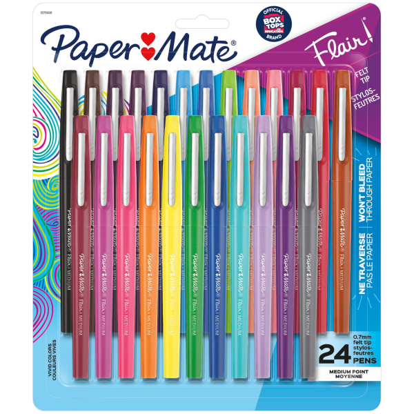 Paper Mate Flair Felt Tip Pens  Medium Point (0.7mm)  Assorted Colors  24 Count