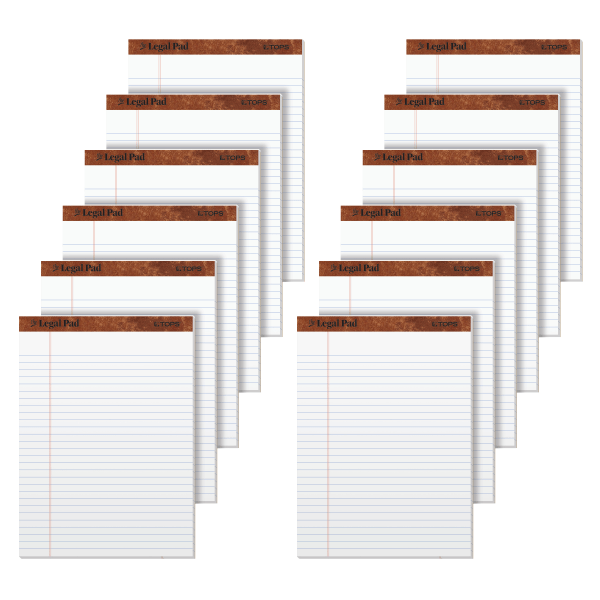 TOPS Products the Legal Writing Pads  Legal Rule  50 Sheets  8 1/2  x 11 3/4   White  12 Per Pack