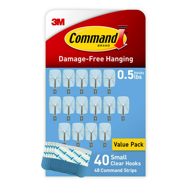 Command� Small Wire Hooks, 1-5/8&rdquo;H x 7/8&rdquo;W x 3/4&rdquo;D, Clear, Pack Of 40 Hooks