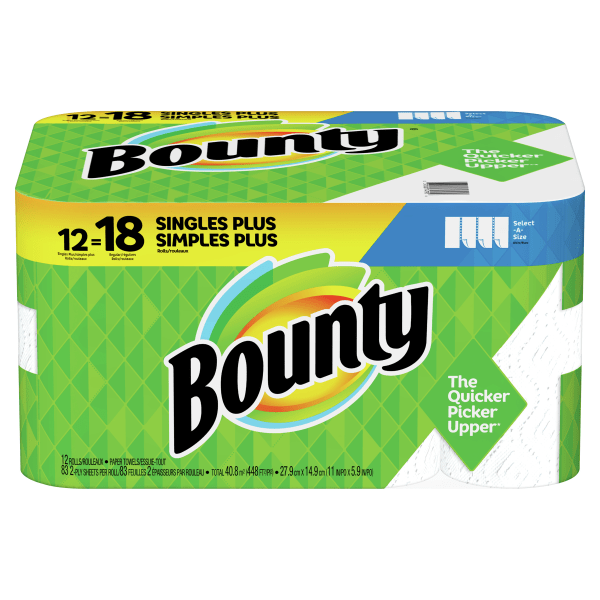 Bounty? Select-A-Size?  2-Ply Paper Towels, 74 Sheets Per Roll, Pack Of 12 Rolls