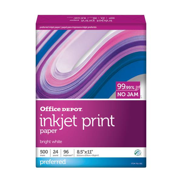 Office Depot® Brand Inkjet Print Paper, Letter Size (8 1/2" x 11"), 24