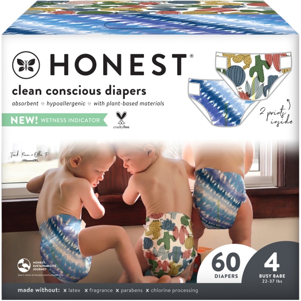 The Honest Company Clean Conscious Diapers  Size 4  Tie-Dye/Cactus  60 Diapers Per Box