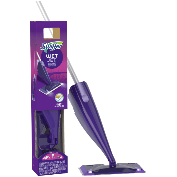 Swiffer WetJet Floor Mop Starter Kit 1 Power Mop 5 Mopping Pads 1 Floor Cleaner Liquid Solution