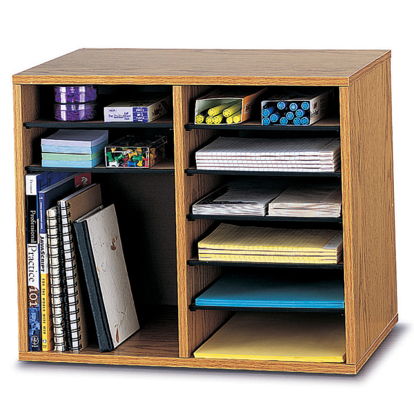 Safco Products Wood Adjustable Literature Organizer, 12 Compartment, Medium Oak, 9420MO