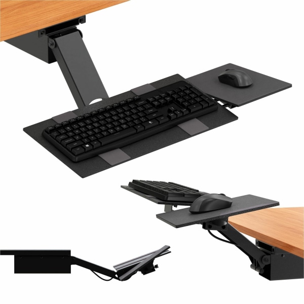 KT2 Ergonomic Sit Stand Under-Desk Computer Keyboard Tray for Standing Desks accessories holder large adjustable height range angle negative tilt slide swivels 360 black