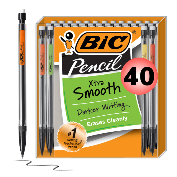 BIC Xtra-Smooth Mechanical Pencils with Erasers  40-Count Pack  Bulk Mechanical Pencils for School Supplies