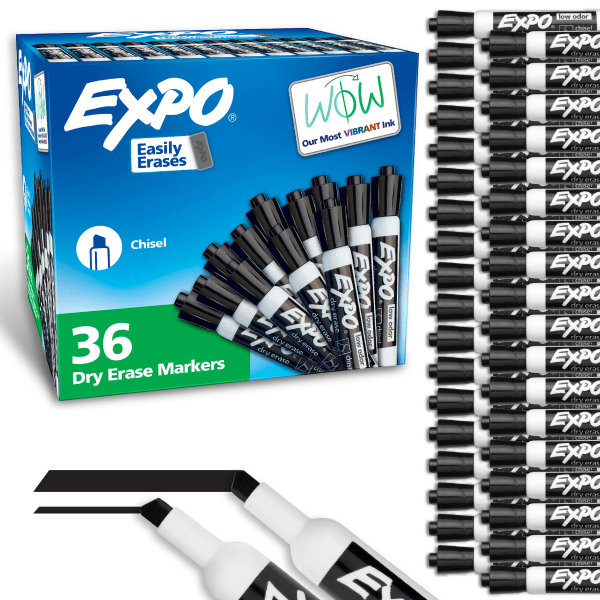 Expo Low Odor Dry Erase Markers  Chisel Tip  Black  36 Count