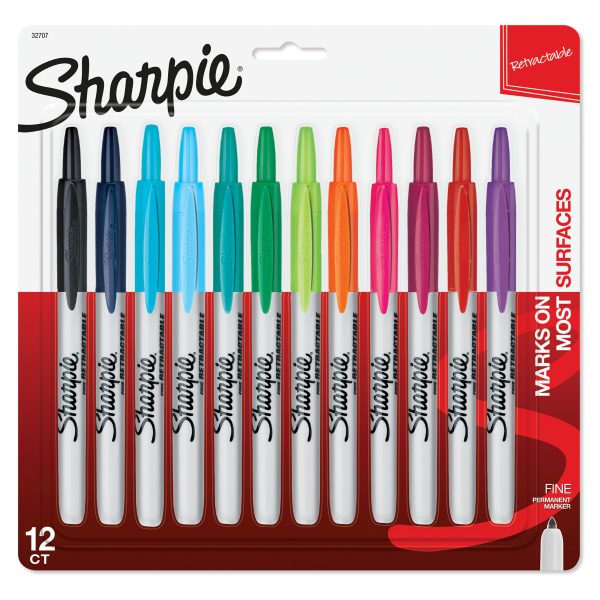 Sharpie Retractable Permanent Markers  Fine Point  Assorted Colors  12 Count
