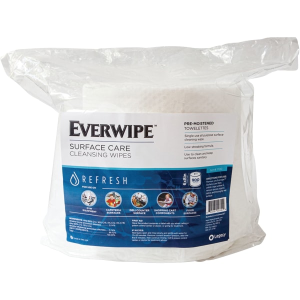 Everwipe Surface Care Cleansing Wipes, 6" x 8", 900 Wipes Per Bag, Carton Of 4 Bags