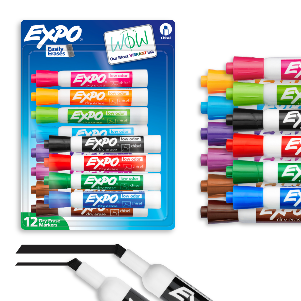 Expo Low Odor Dry Erase Markers  Chisel Tip  Assorted Colors  12 Count