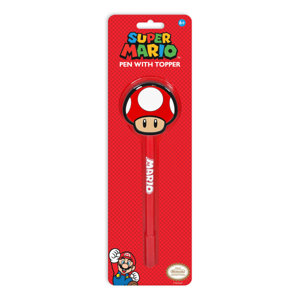 Mario Rubber Topper Pen: Super Mario School Supplies, 0.7mm Ballpoint, Blue Ink, Kids Stationery, Nintendo Licensed