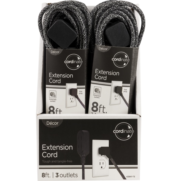 Cordinate Designer Extension Cord  3-Outlet  Gray  8 ft. Braided Cord  15A - 42841