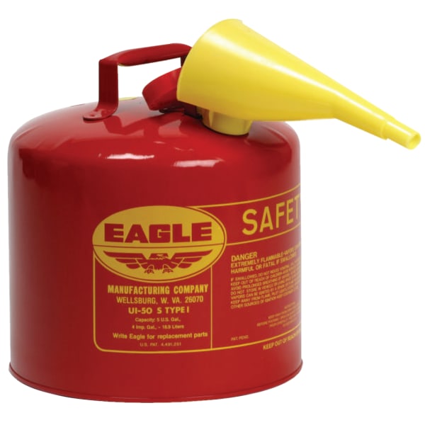 Eagle Mfg Type l Safety Cans, Gas, 2 gal, Red, Funnel